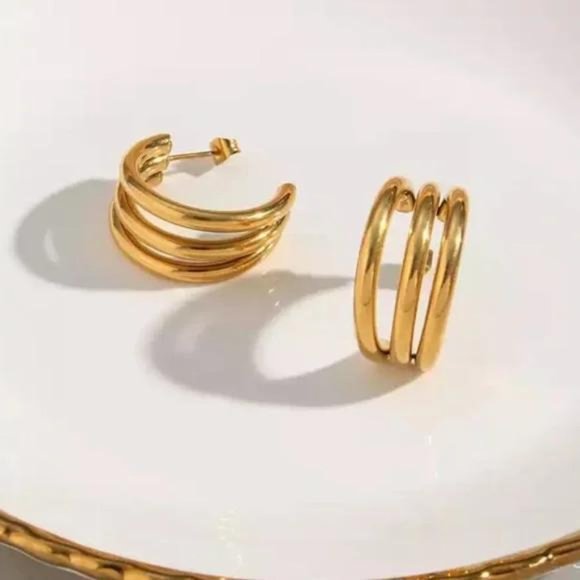 NEW 3 LAYERS 18K GOLD HOOP EARRINGS, NICE EARRINGS, CUTE EARRINGS - Picture 4 of 7